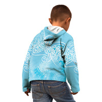 Aotearoa Maori Koru Curves Kid Hoodie Silver Ferns - Turquoise