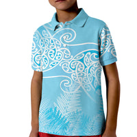 Aotearoa Maori Koru Curves Kid Polo Shirt Silver Ferns - Turquoise LT7 Kid Turquoise - Polynesian Pride