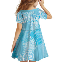 Aotearoa Maori Koru Curves Kid Short Sleeve Dress Silver Ferns - Turquoise