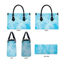 Aotearoa Maori Koru Curves Leather Bag Silver Ferns - Turquoise