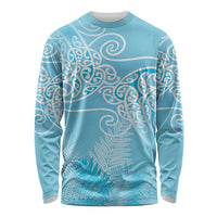 Aotearoa Maori Koru Curves Long Sleeve Shirt Silver Ferns - Turquoise LT7 Unisex Turquoise - Polynesian Pride