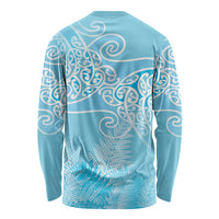 Aotearoa Maori Koru Curves Long Sleeve Shirt Silver Ferns - Turquoise LT7 - Polynesian Pride