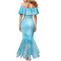 Aotearoa Maori Koru Curves Mermaid Dress Silver Ferns - Turquoise