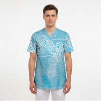 Aotearoa Maori Koru Curves Scrub Top Silver Ferns - Turquoise