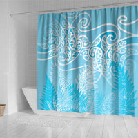 Aotearoa Maori Koru Curves Shower Curtain Silver Ferns - Turquoise