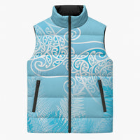 Aotearoa Maori Koru Curves Sleeveless Puffer Jacket Silver Ferns - Turquoise