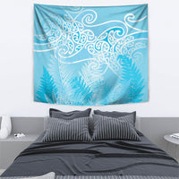 Aotearoa Maori Koru Curves Tapestry Silver Ferns - Turquoise