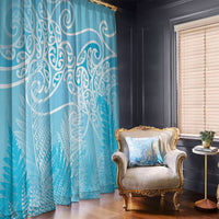 Aotearoa Maori Koru Curves Window Curtain Silver Ferns - Turquoise