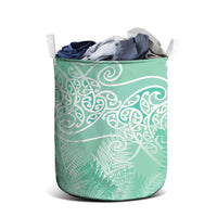 Aotearoa Maori Koru Curves Laundry Basket Silver Ferns - Mint