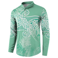 Aotearoa Maori Koru Curves Button Sweatshirt Silver Ferns - Mint