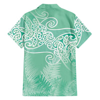 Aotearoa Maori Koru Curves Family Matching Long Sleeve Bodycon Dress and Hawaiian Shirt Silver Ferns - Mint LT7 - Polynesian Pride