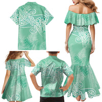 Aotearoa Maori Koru Curves Family Matching Mermaid Dress and Hawaiian Shirt Silver Ferns - Mint