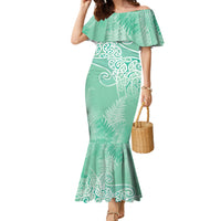 Aotearoa Maori Koru Curves Family Matching Mermaid Dress and Hawaiian Shirt Silver Ferns - Mint