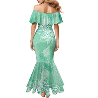 Aotearoa Maori Koru Curves Family Matching Mermaid Dress and Hawaiian Shirt Silver Ferns - Mint