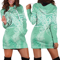 Aotearoa Maori Koru Curves Hoodie Dress Silver Ferns - Mint
