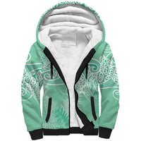 Aotearoa Maori Koru Curves Sherpa Hoodie Silver Ferns - Mint