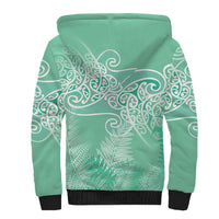 Aotearoa Maori Koru Curves Sherpa Hoodie Silver Ferns - Mint