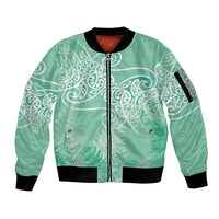 Aotearoa Maori Koru Curves Sleeve Zip Bomber Jacket Silver Ferns - Mint
