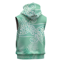 Aotearoa Maori Koru Curves Sleeveless Hoodie Silver Ferns - Mint