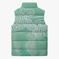 Aotearoa Maori Koru Curves Sleeveless Puffer Jacket Silver Ferns - Mint