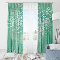Aotearoa Maori Koru Curves Window Curtain Silver Ferns - Mint
