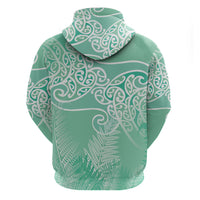 Aotearoa Maori Koru Curves Zip Hoodie Silver Ferns - Mint