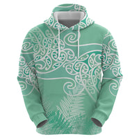 Aotearoa Maori Koru Curves Zip Hoodie Silver Ferns - Mint