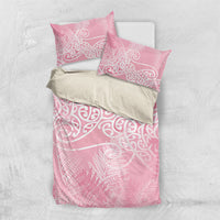 Aotearoa Maori Koru Curves Bedding Set Silver Ferns - Rose Pink