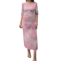 Aotearoa Maori Koru Curves Family Matching Puletasi and Hawaiian Shirt Silver Ferns - Rose Pink