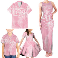Aotearoa Maori Koru Curves Family Matching Tank Maxi Dress and Hawaiian Shirt Silver Ferns - Rose Pink