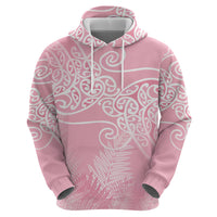 Aotearoa Maori Koru Curves Hoodie Silver Ferns - Rose Pink