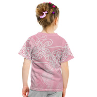 Aotearoa Maori Koru Curves Kid T Shirt Silver Ferns - Rose Pink