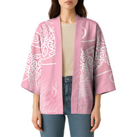 Aotearoa Maori Koru Curves Kimono Silver Ferns - Rose Pink