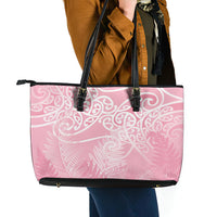 Aotearoa Maori Koru Curves Leather Tote Bag Silver Ferns - Rose Pink LT7 - Polynesian Pride