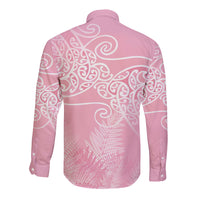 Aotearoa Maori Koru Curves Long Sleeve Button Shirt Silver Ferns - Rose Pink LT7 - Polynesian Pride