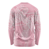Aotearoa Maori Koru Curves Long Sleeve Shirt Silver Ferns - Rose Pink LT7 - Polynesian Pride
