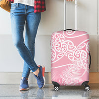Aotearoa Maori Koru Curves Luggage Cover Silver Ferns - Rose Pink LT7 - Polynesian Pride