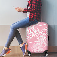 Aotearoa Maori Koru Curves Luggage Cover Silver Ferns - Rose Pink LT7 - Polynesian Pride