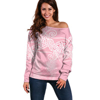 Aotearoa Maori Koru Curves Off Shoulder Sweater Silver Ferns - Rose Pink LT7 Women Pink - Polynesian Pride
