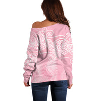 Aotearoa Maori Koru Curves Off Shoulder Sweater Silver Ferns - Rose Pink LT7 - Polynesian Pride