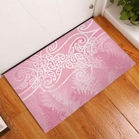 Aotearoa Maori Koru Curves Rubber Doormat Silver Ferns - Rose Pink