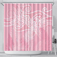 Aotearoa Maori Koru Curves Shower Curtain Silver Ferns - Rose Pink
