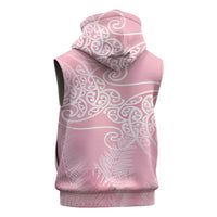 Aotearoa Maori Koru Curves Sleeveless Hoodie Silver Ferns - Rose Pink