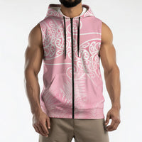 Aotearoa Maori Koru Curves Sleeveless Zip Hoodie Silver Ferns - Rose Pink