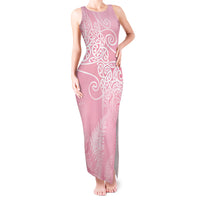 Aotearoa Maori Koru Curves Tank Maxi Dress Silver Ferns - Rose Pink