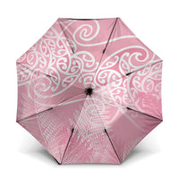 Aotearoa Maori Koru Curves Umbrella Silver Ferns - Rose Pink