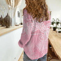 Aotearoa Maori Koru Curves Women Casual Shirt Silver Ferns - Rose Pink LT7 - Polynesian Pride