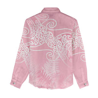 Aotearoa Maori Koru Curves Women Casual Shirt Silver Ferns - Rose Pink LT7 - Polynesian Pride