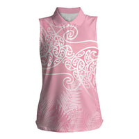 Aotearoa Maori Koru Curves Women Sleeveless Polo Shirt Silver Ferns - Rose Pink LT7 Female Pink - Polynesian Pride