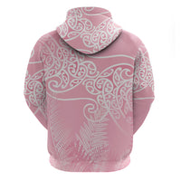 Aotearoa Maori Koru Curves Zip Hoodie Silver Ferns - Rose Pink